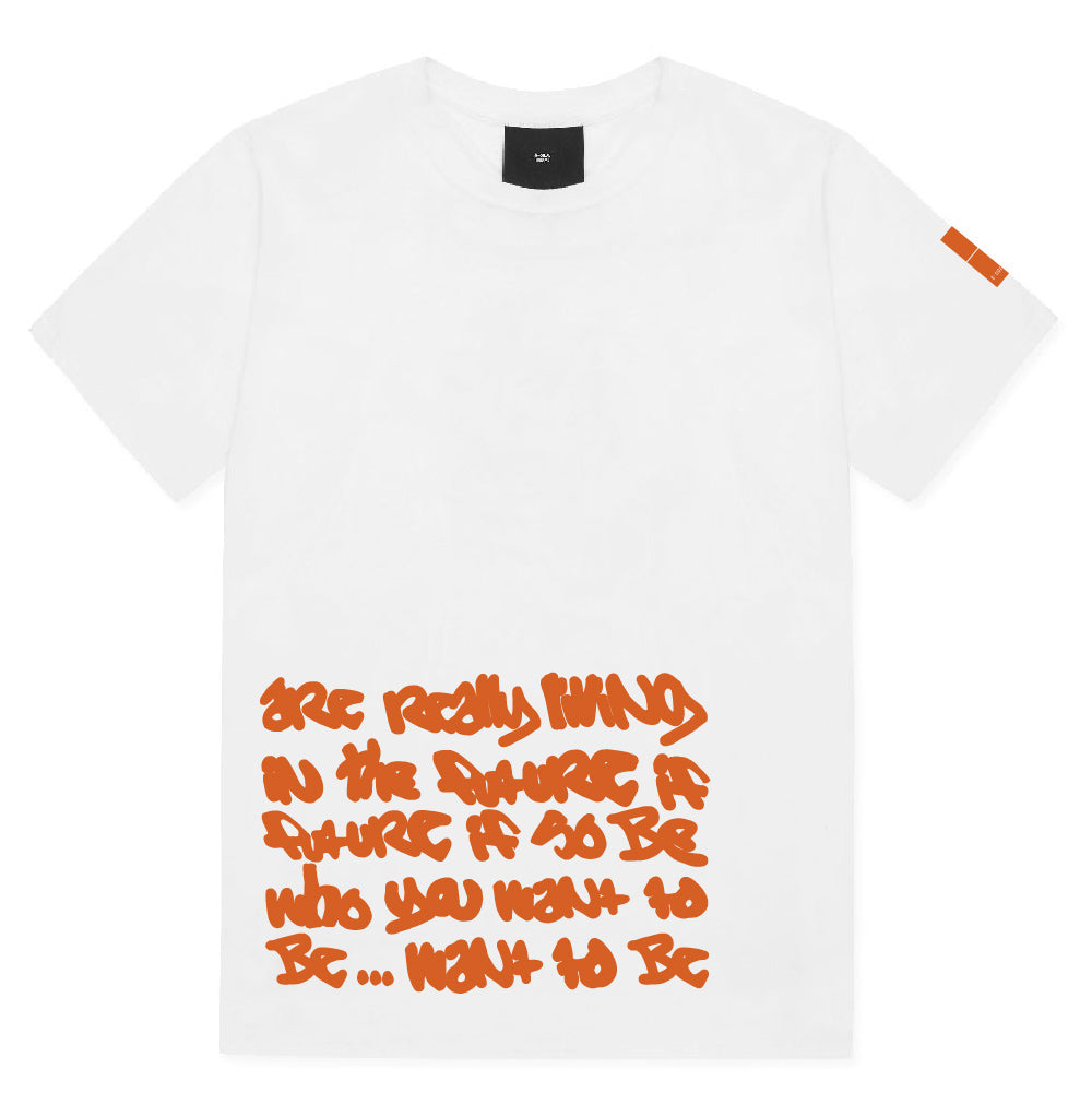 White OG T-Shirt - Orange Print