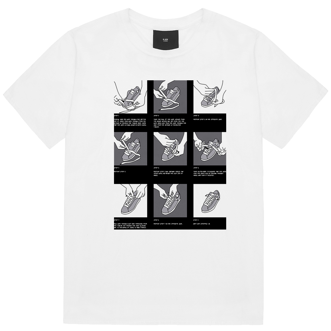 White T-Shirt - Black & White Sneaker Laced Up Print