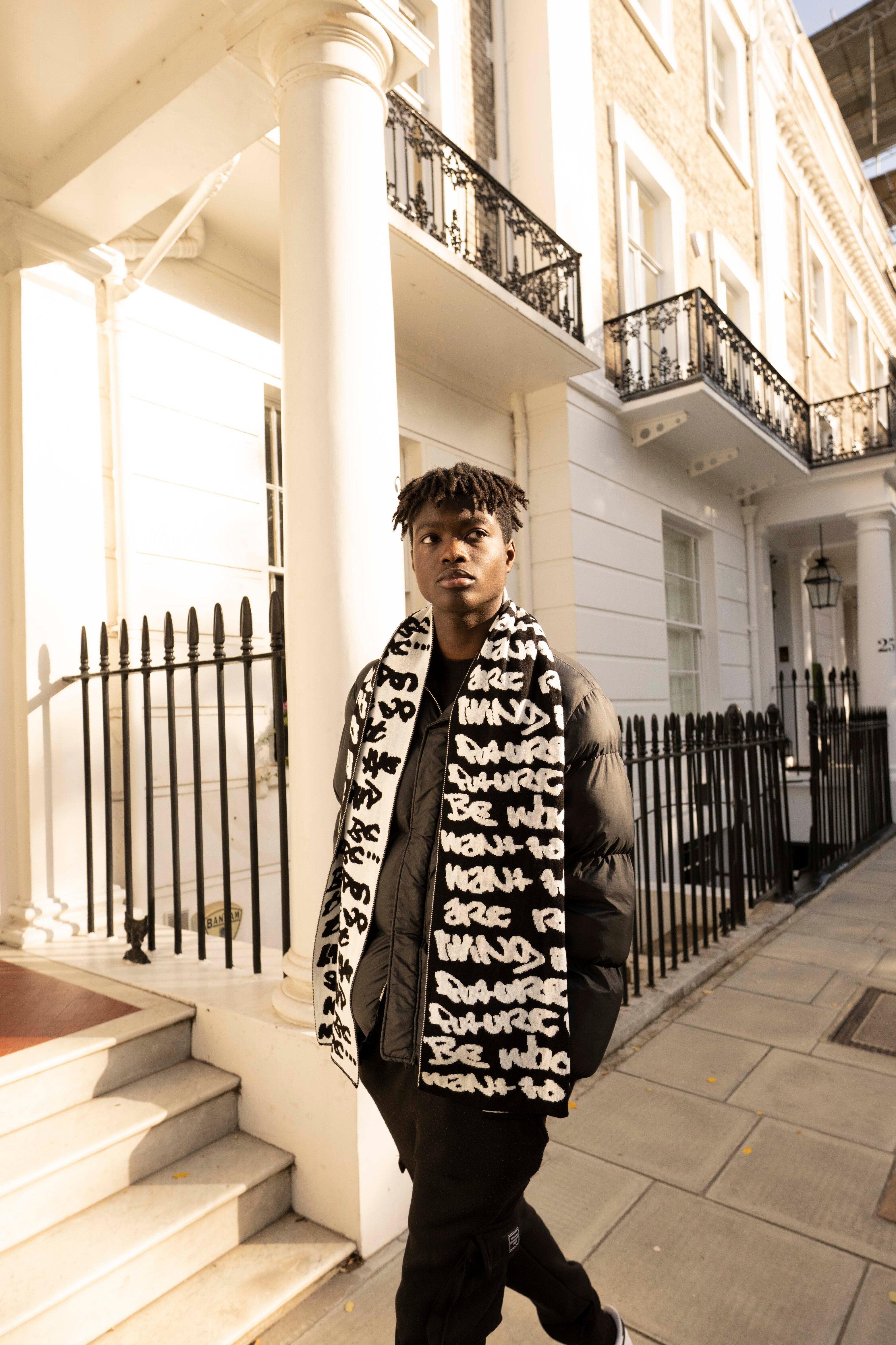 Black & White Reversible Graffiti Scarf