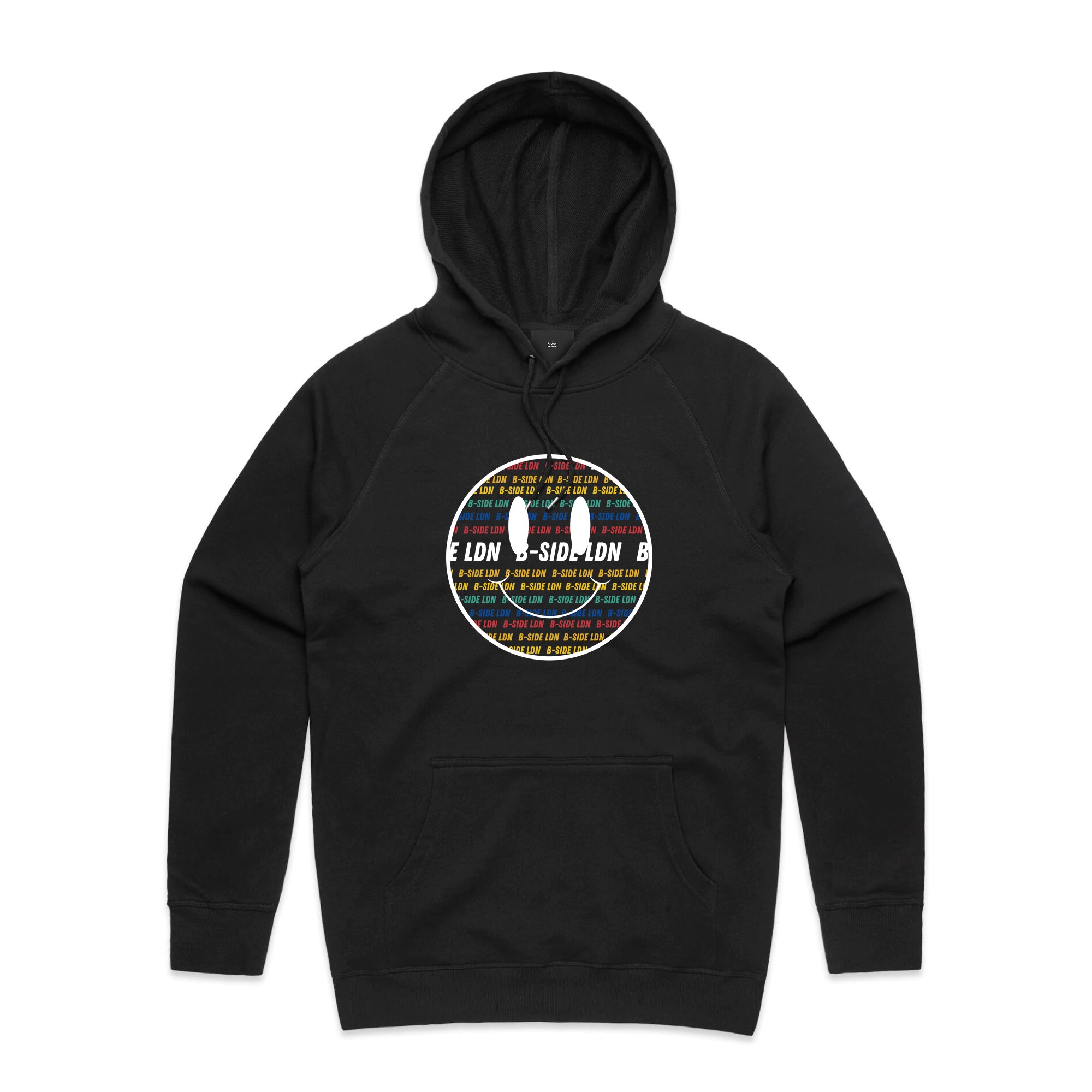 Black Hoodie - Multicolor Happy Face Print