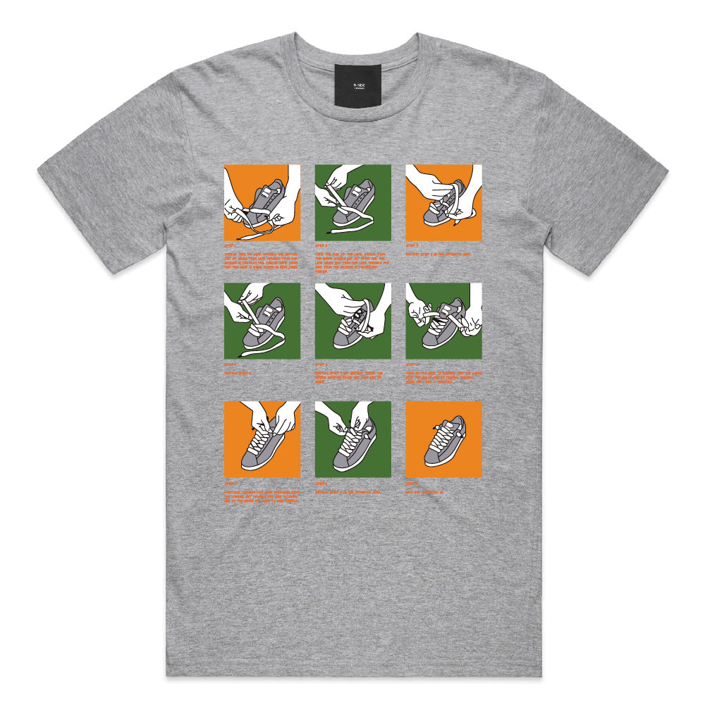 Grey T-Shirt - Orange & Green Y&G Sneaker Laced Up Print