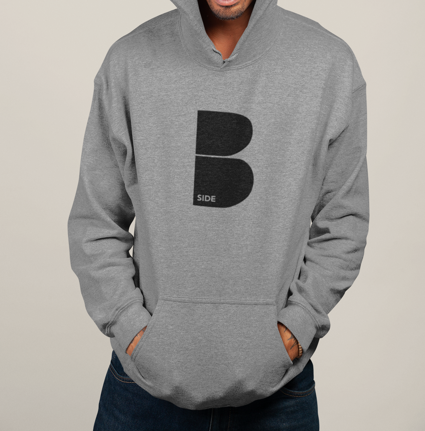 Grey Original B Logo Hoodie - Black Print