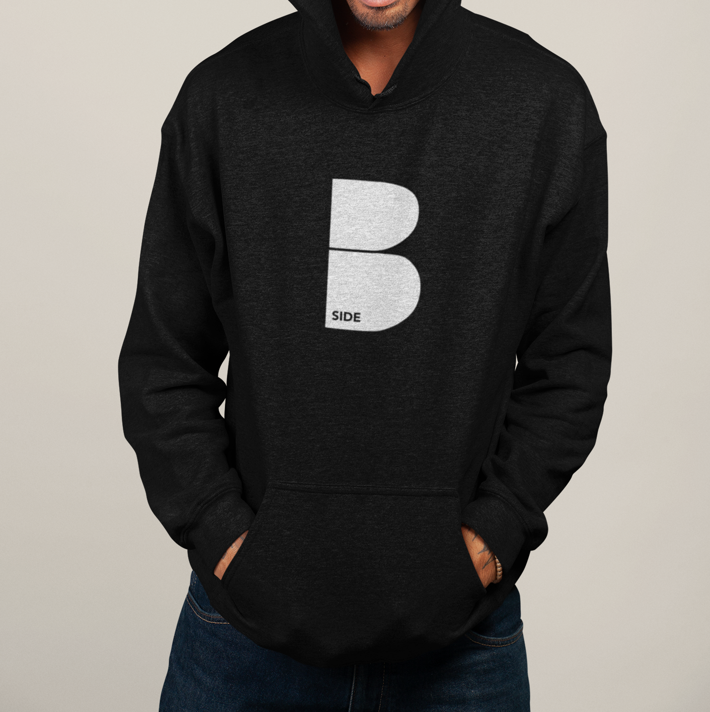 Black Original B Logo Hoodie - White Print