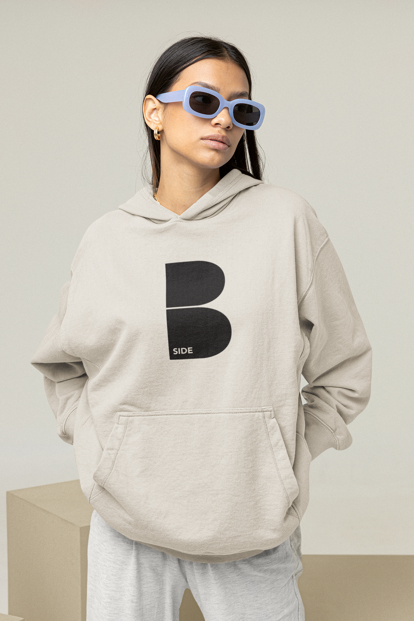 Cream Original B Logo Hoodie - Black Print
