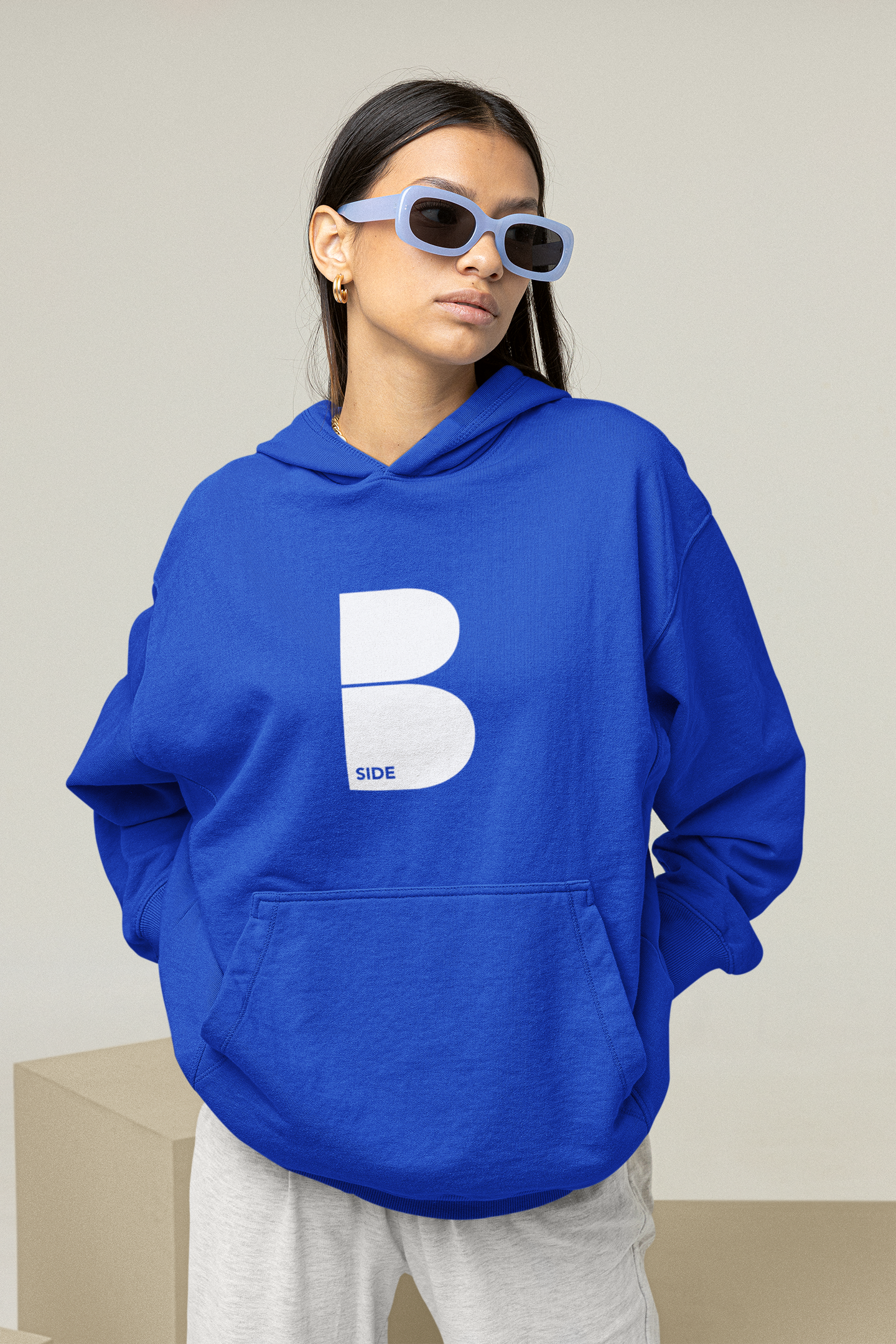 Blue Original B Logo Hoodie - White Print